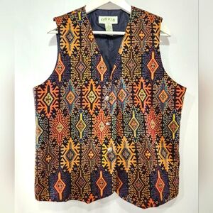 Incredible Vintage ORVIS Southwestern Aztec Tapestry Print Mutilcolour Vest sz L